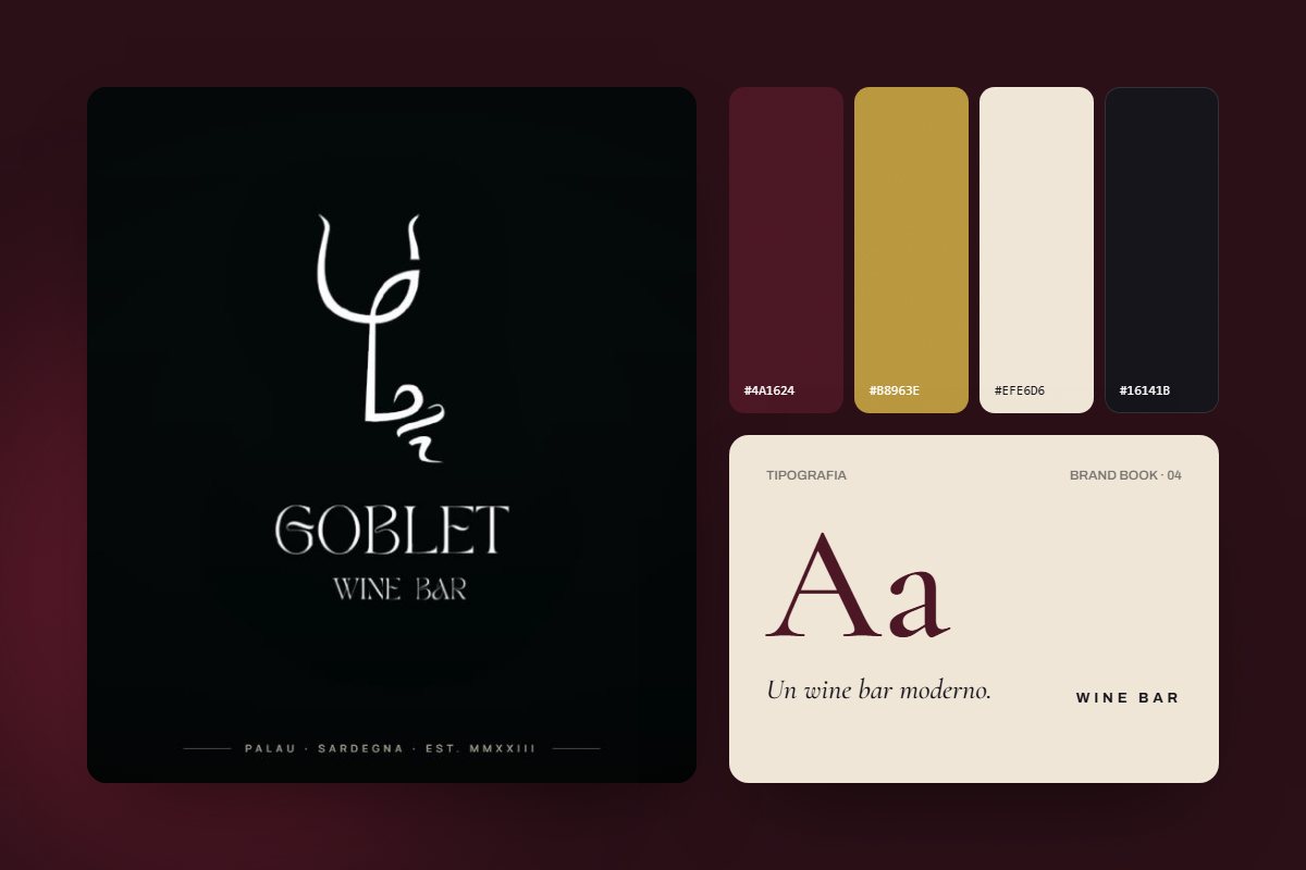 Logo, palette e tipografia dell'identità di Goblet Wine Bar